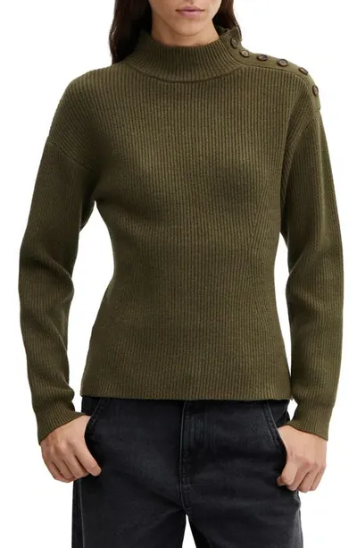 Mango Shoulder Button Sweater In Khaki