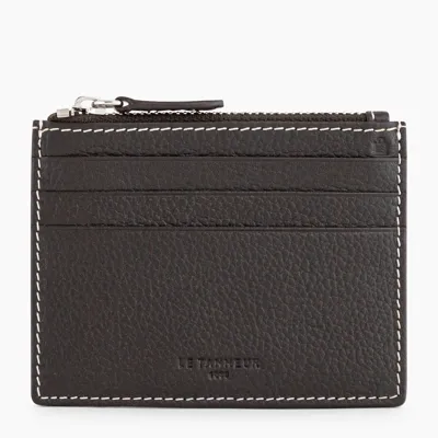 Le Tanneur Charles Zipped Card Holder In Grained Leather In Brown