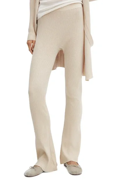 Mango Rib Flare Leg Pants In Beige