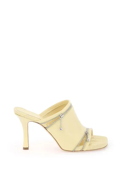 Burberry Glossy Leather Peep Mules In Yellow