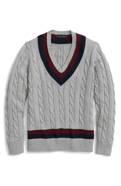 Brooks Brothers Vintage-inspired Tennis V-neck Sweater In Supima Cotton In Grey Heather