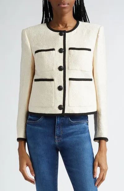 Veronica Beard Darla Tailored Jacquard Jacket In Ecru