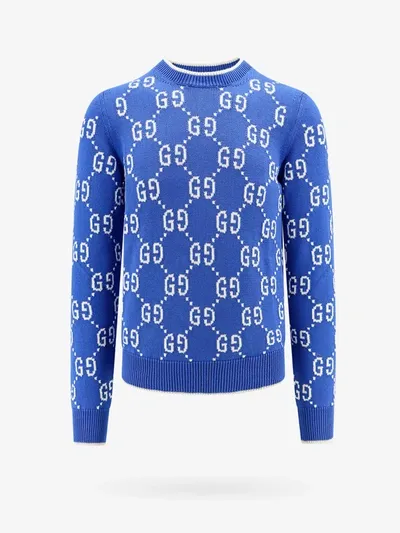 Gucci Gg Cotton Intarsia Jumper In Blue