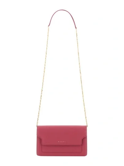 Marni Wallet With Shoulder Strap In Fuchsia