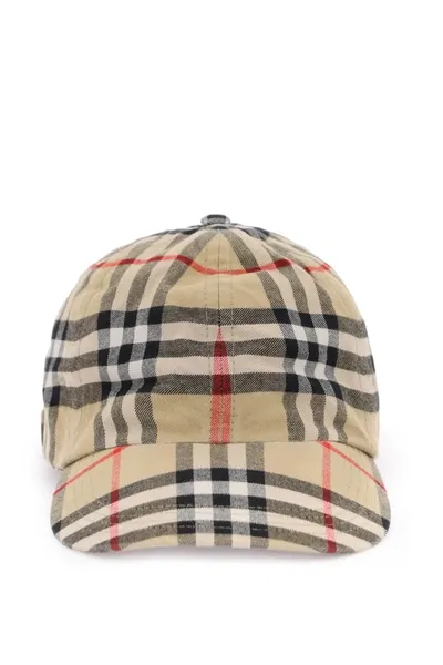 Burberry Check Cotton Baseball Cap In Beige