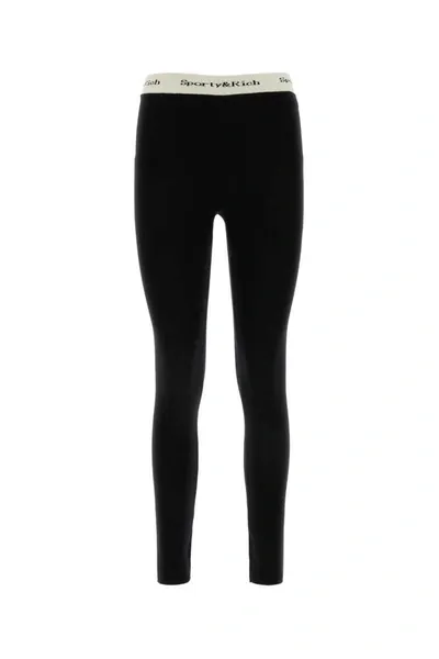 Sporty And Rich Elastic Waistband Viscose Blend Leggings In Black