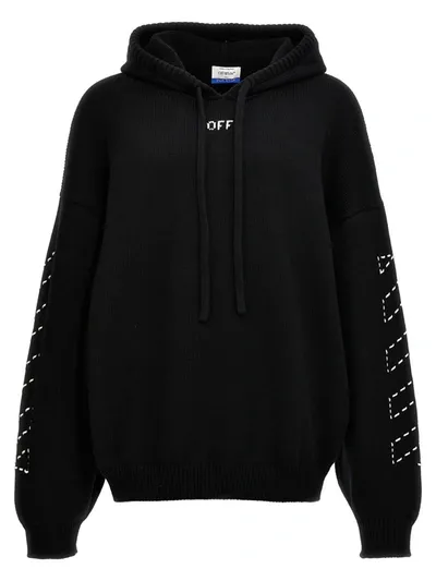 Off-white Stitch Arr Diags Sweater, Cardigans White/black In Blanco