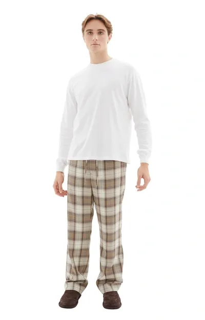 Auralee Tartan Checked Wool Casual Pants In White