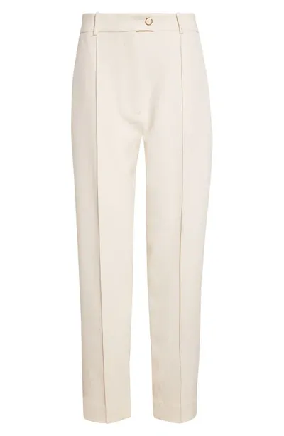 St John High-rise Pintuck Slim-leg Zip-hem Stretch Crepe Suiting Pants In Ecru