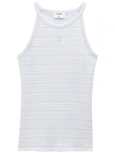 Filippa K Monogram-embroidered Striped Organic Cotton Tank Top In White