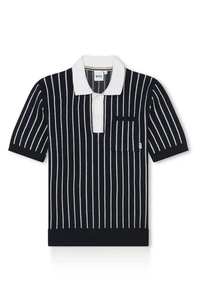 Bosswear Kids' Pinstripe-print Cotton Polo Shirt In Blue