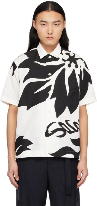 Sacai Floral Embroidered Patch Cotton Poplin Shirt In White