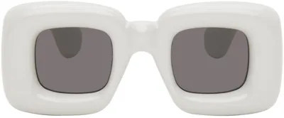 Loewe White Inflated Rectangular Sunglasses In Grey/other/smoke