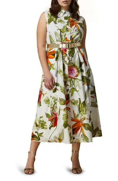 Marina Rinaldi Floral Print Maxi Dress In White