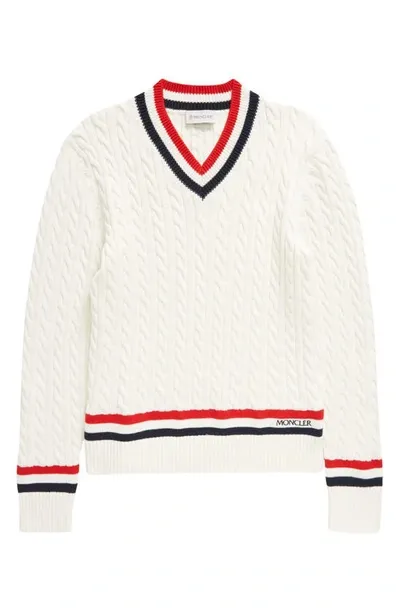 Moncler Kids' Cotton Knit V-neck Sweater In White