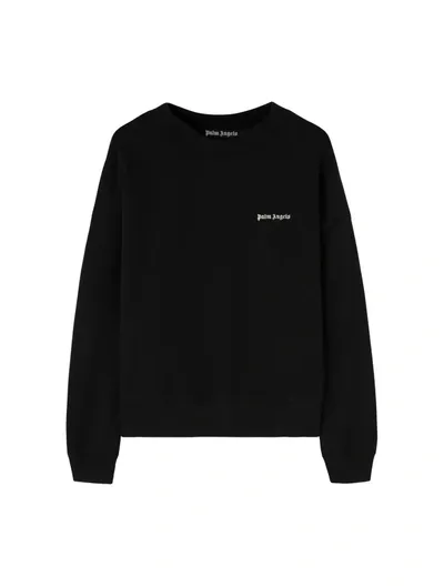 Palm Angels Cotton Sweatshirt With Logo Embroidery In Black