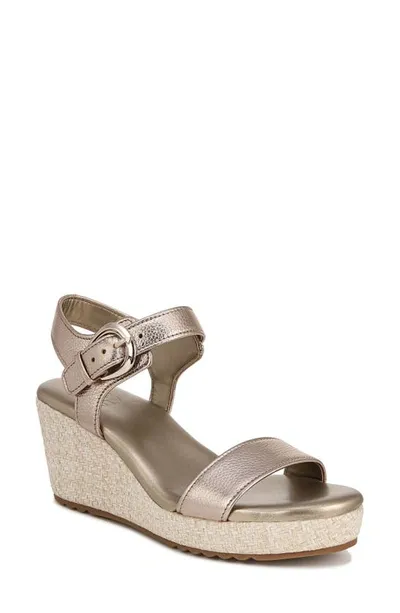 Naturalizer Stella Ankle Strap Platform Wedge Sandal In Warm Silver Leather