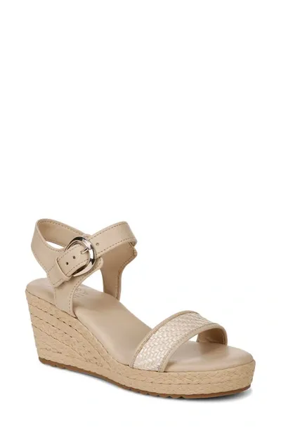 Naturalizer Stella Platform Wedge Sandal In Beige Woven Straw,leather