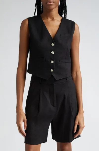 Veronica Beard Bennett Twill-linen Vest In Black