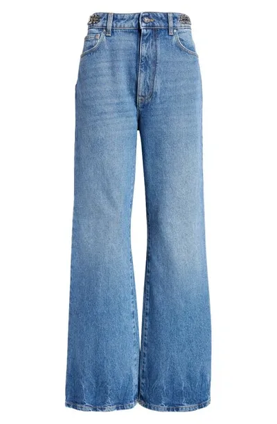 Rabanne 1969 Signature Discs High Waist Wide Leg Jeans In Denim Stone