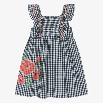 Tartine Et Chocolat Kids'  Girls Navy Blue Gingham Cotton Dress