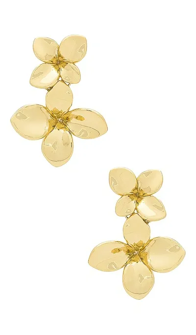 By Adina Eden Double Flower Drop Stud Earring In 金色