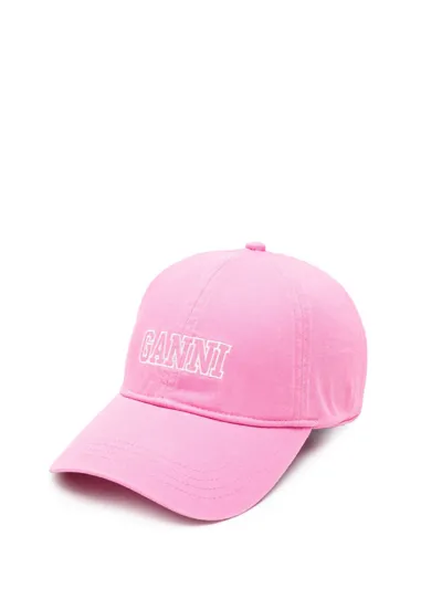 Ganni Pink Logo Organic Cotton Cap