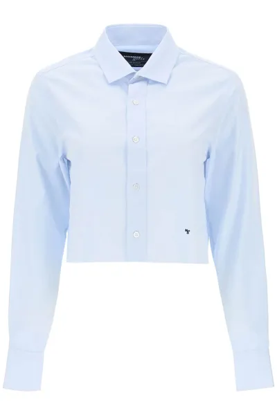 Hommegirls Cotton Twill Cropped Shirt In Light Blue (light Blue)