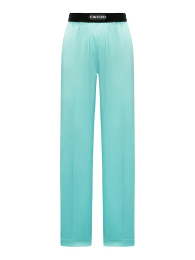 Tom Ford Jacquard-trimmed Stretch-silk Satin Wide-leg Pants In Plume