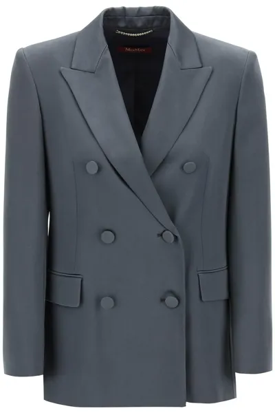 Max Mara Teiera Satin Double-breasted Blazer In Grey