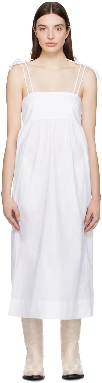 Ganni White Self-tie Midi Dress In 151 Bright White