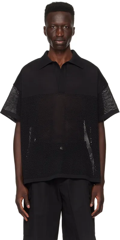 Solid Homme Black V-neck Polo In 613b Black