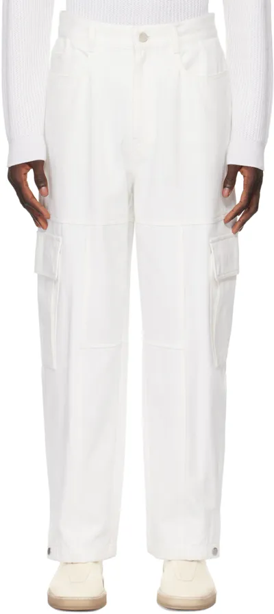 Solid Homme White Balloon Denim Cargo Pants In 813w White