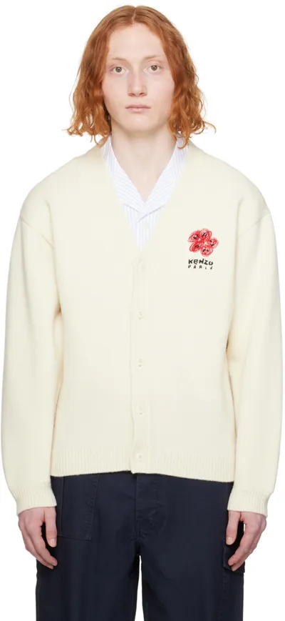 Kenzo Drawn Varsity' Embroidered Genderless Cardigan Off White In Blanc Casse