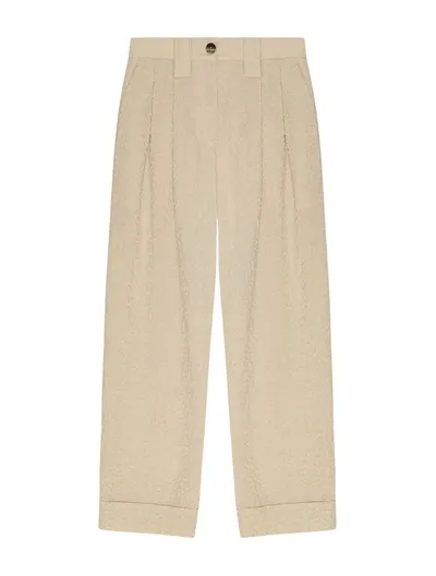 Ganni Textured Suiting Mid Waist Pants In Grey