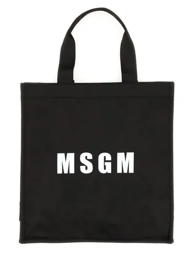 Msgm Logo Printed Top Handle Bag In Black