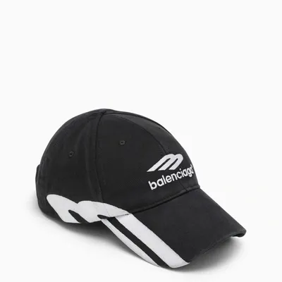 Balenciaga Black Washed Out Baseball Cap With Logo