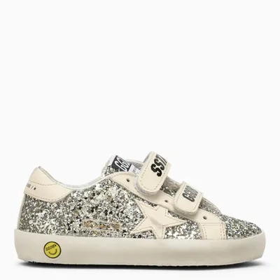 Golden Goose Old School Low Trainer In Platinum/cream Glitter In Metal