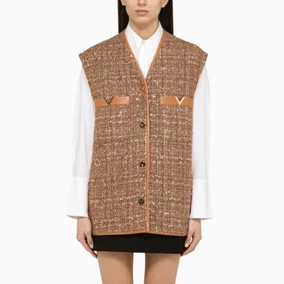 Valentino V Gold Waistcoat Brown In Cream