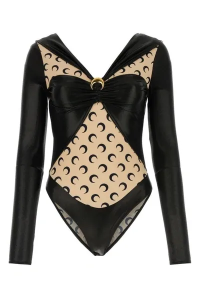 Marine Serre Regenerated Laminated Bodysuit In Black