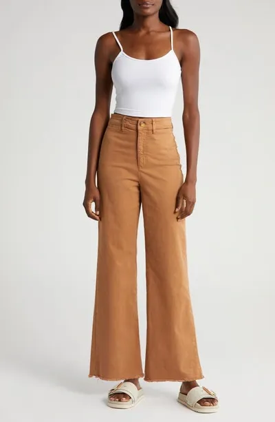 Marine Layer Bridget High Waist Raw Hem Wide Leg Pants In Tobacco