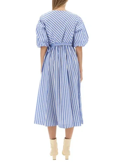 Staud Jodie Striped Cotton Poplin Wrap-front Midi Dress In Sea Stripe