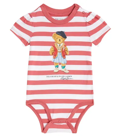 Polo Ralph Lauren Baby Polo Bear Striped Cotton Playsuit In Red