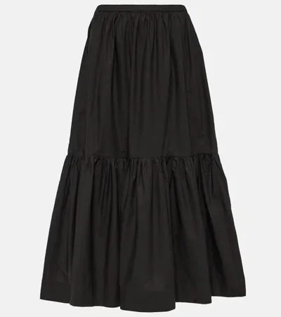 Ganni Cotton Poplin Midi Skirt In Black