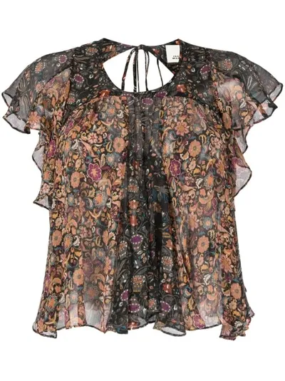 Isabel Marant Floral-print Silk Blouse In Grey