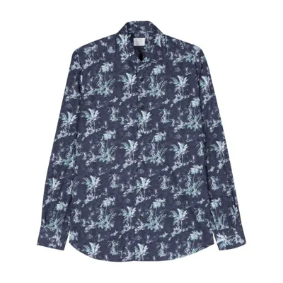 Mazzarelli Botanical-print Cotton Shirt In Blue