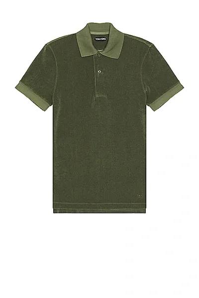 Tom Ford Towelling Polo In Pale Army