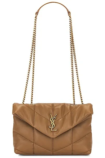 Saint Laurent Mini Toy Puffer Leather Shoulder Bag In Dark Cork