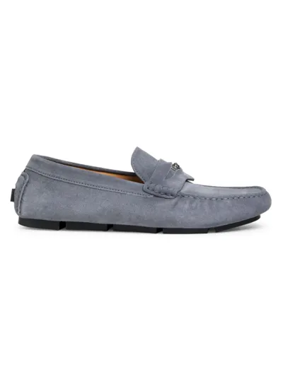 Versace Men's Medusa Leather Driver Loafers In Silver