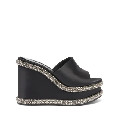 Casadei Jasmine Stratosphere 80mm Mules In Jet Hematite And Black